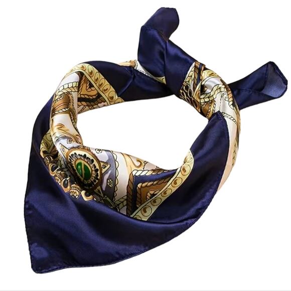 Silky Navy Satin Fashion Square Scarf Breathable Silky Scarf 23.6 inch… - Picture 5 of 6